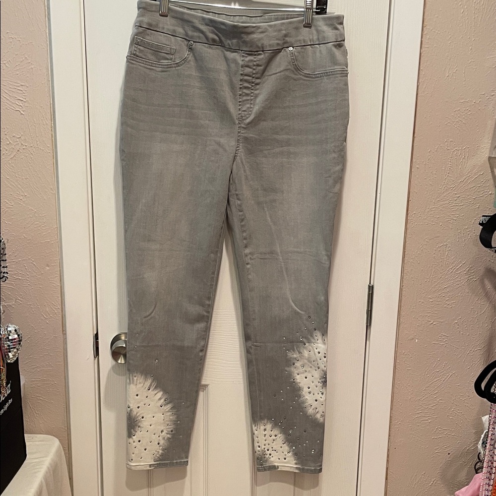 Chico's Gray Ankle Jeans with Studded Accents